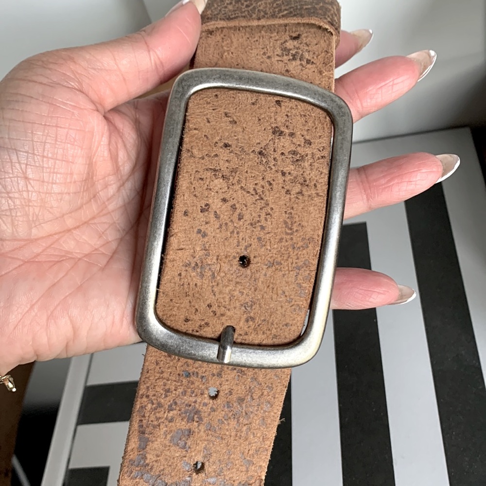 RW&co Real Tan Leather Belt with Silver Buckle in Distressed rustic texture